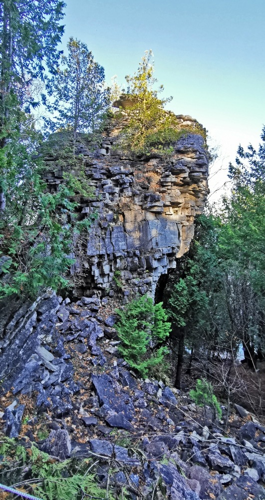 Devil's Monument on the Bruce Peninsula is home to this giant Flowerpot, a stacked limestone natural feature