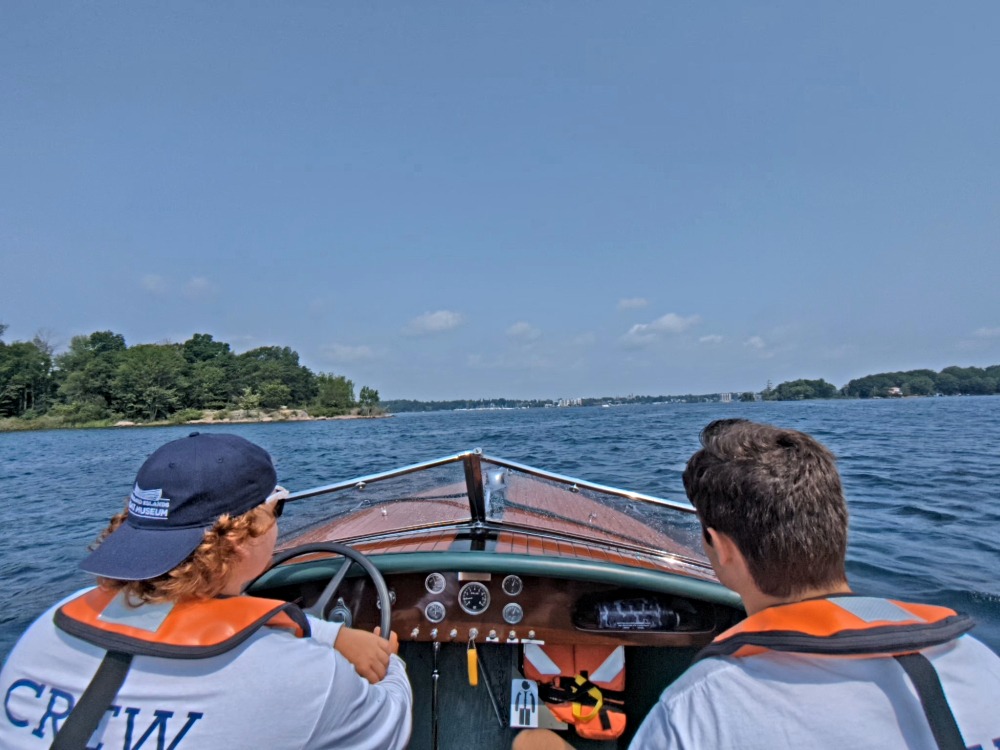 aboard the Limit Up on an antique boat tour with Thousand Islands Boat Museum