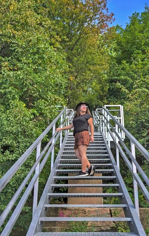 me on the Millworkers staircase in Almonte