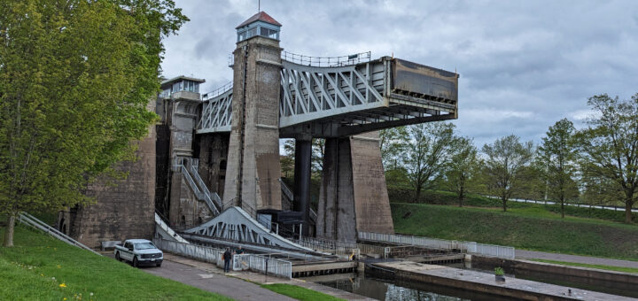 The Peterborough Lift Lock on a cloudy day