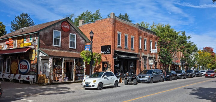 Views of the buildings lining downtown Coldwater Ontario