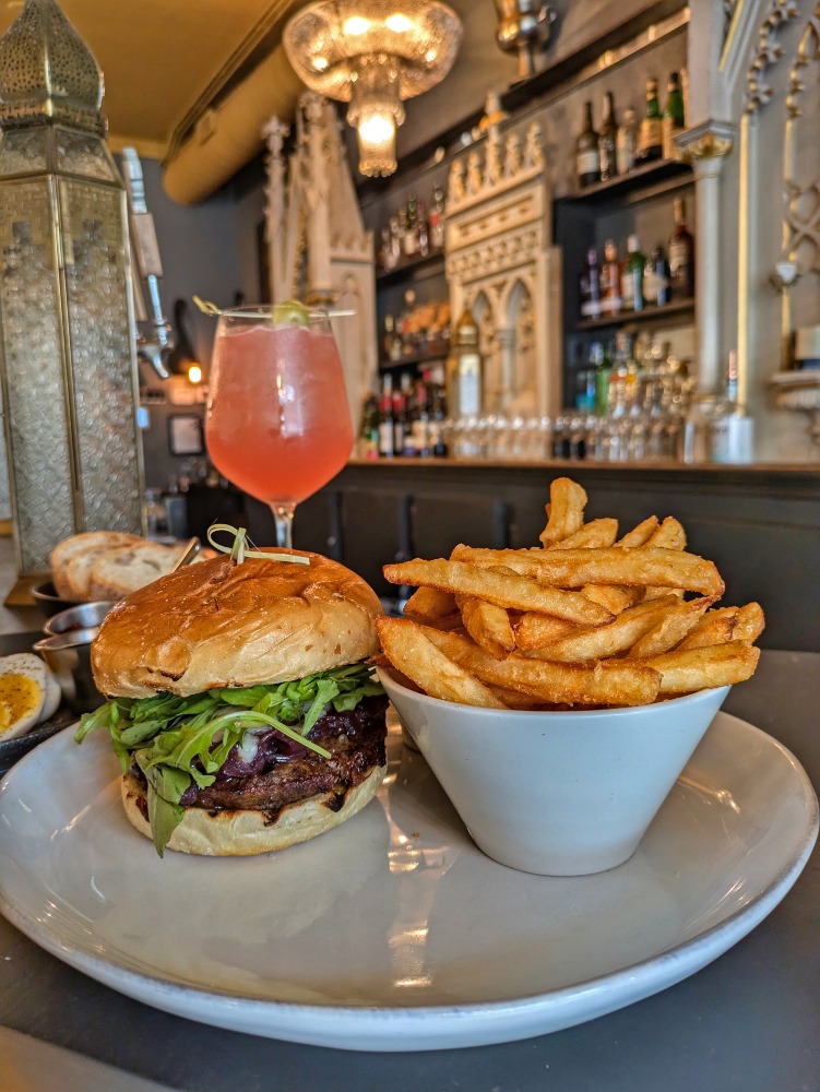 burger and fries at Bluebird Restaurant