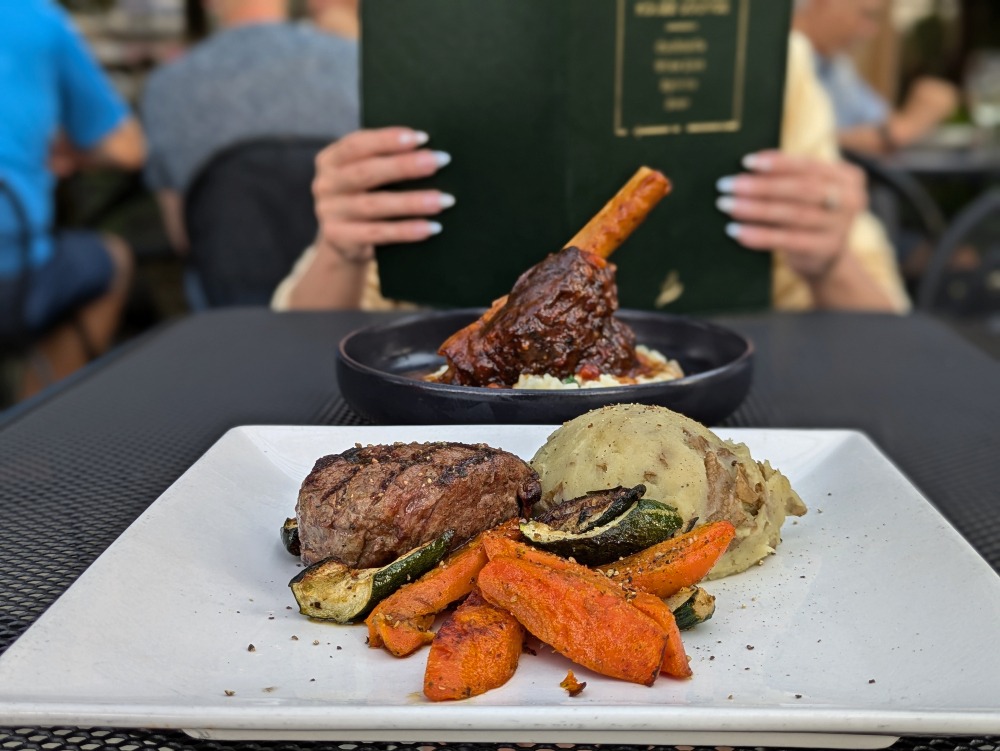 Steak with vegetables and potatoes at The Kouzzina