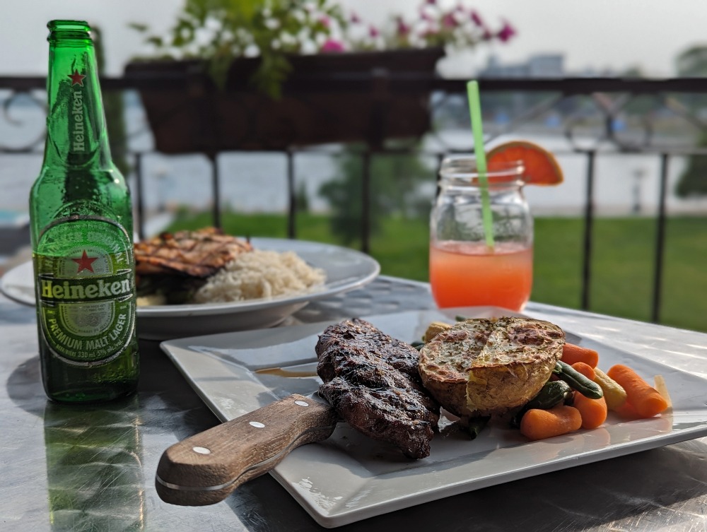 steak dinner on patio at the Watermark Restaurant