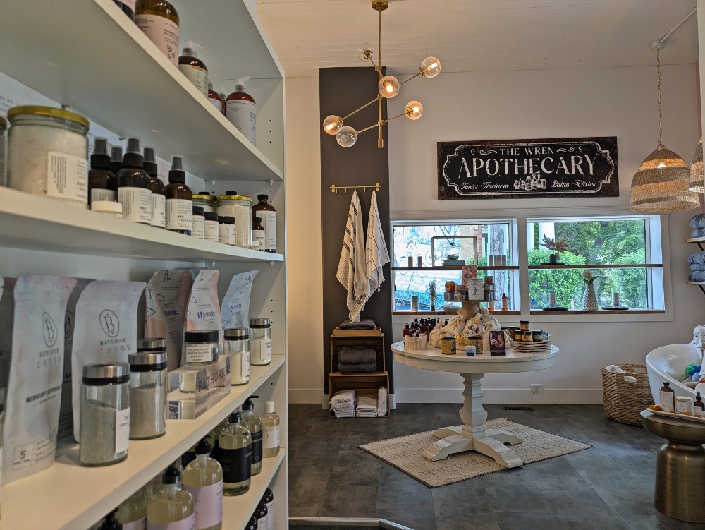 Inside The Wren shop in the Broadway neighbourhood of Saskatoon. Shelves are lined with candles and bath products