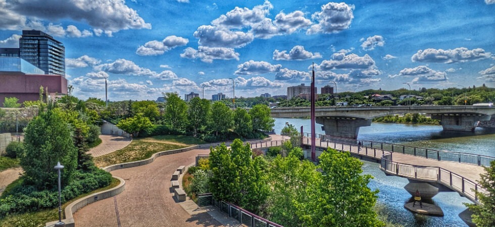 Paved trails along the South Saskatchewan River in downtown Saskatoon