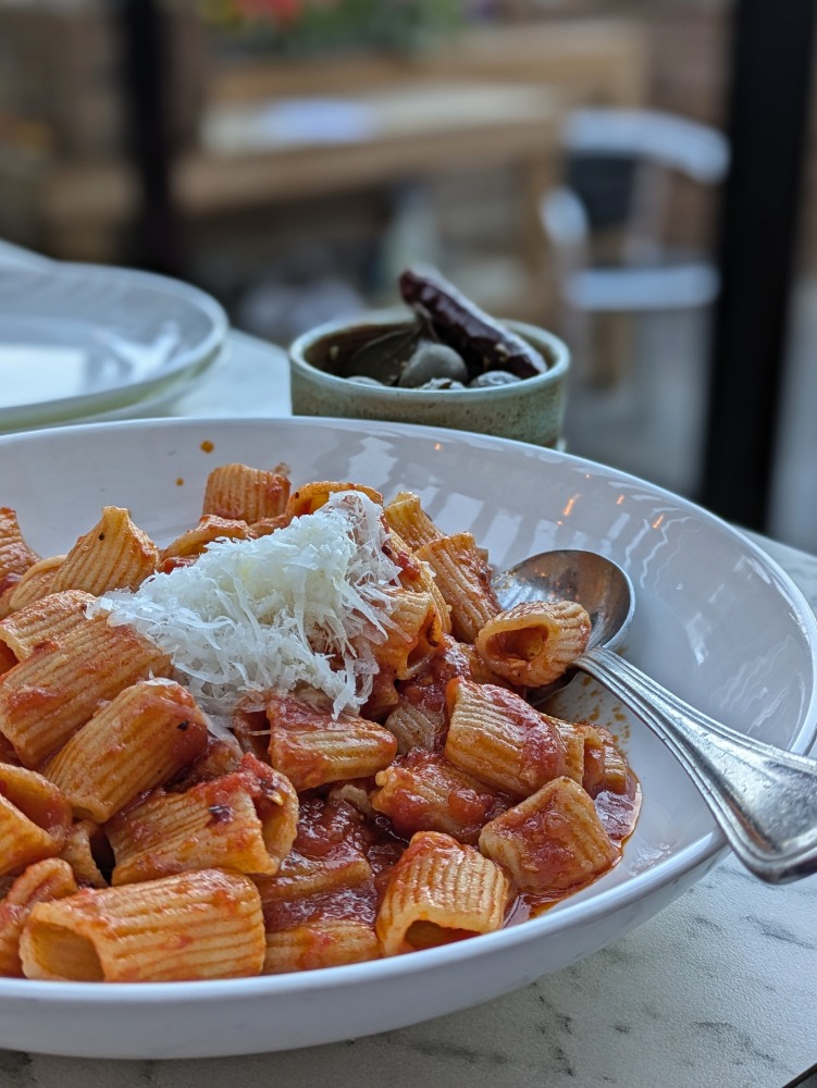 Rigatoni pasta dish at The Nook restaurant in Thunder Bay