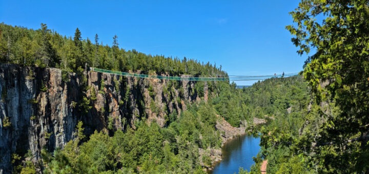 view of the longest suspension bridge in Canada at Eagle Canyon