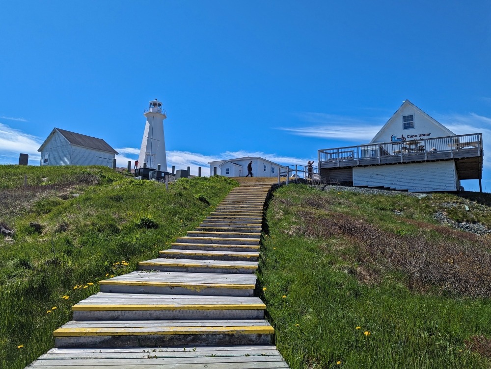 Boardwalk stairs up to lighthouse and visitor's centre at Cape Spear