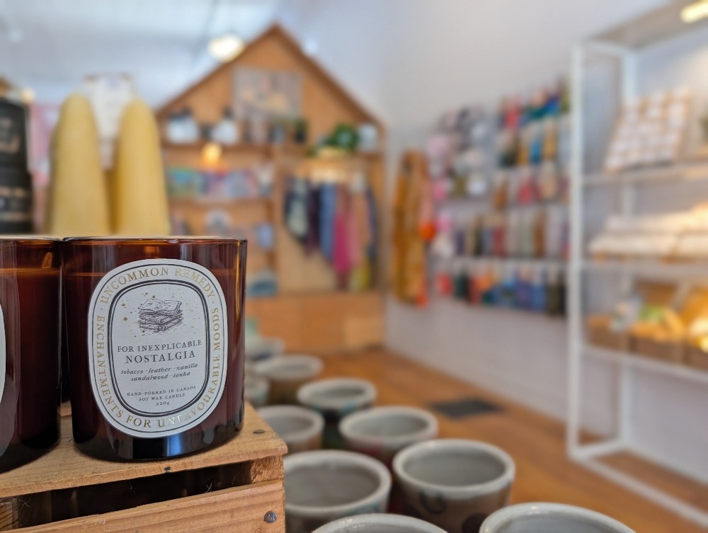 Up close shot of candles in the shop Watson & Lou