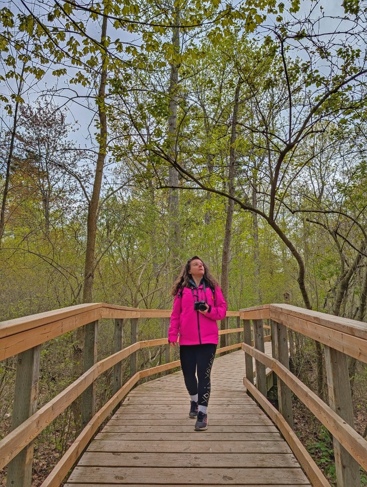 me birding on the Tulip Tree Trail in Rondeau, which is a boardwalk trail surrounded by trees
