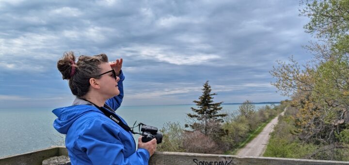 Me looking out over the Erieau Marsh Trail from the observation tower