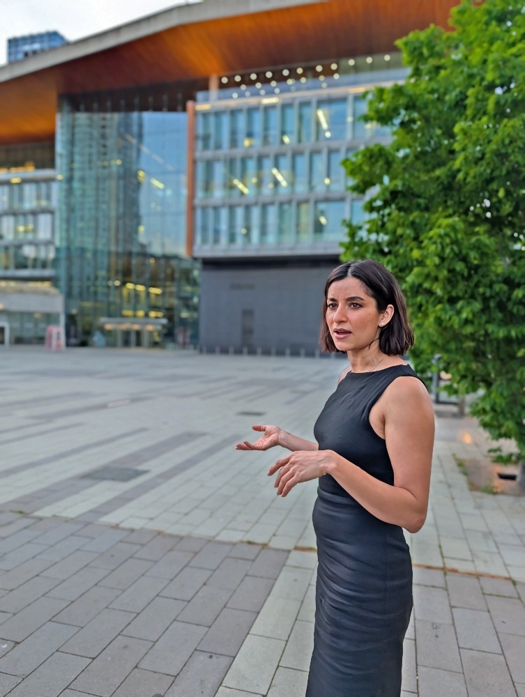 Supinder Wraich in Surrey's Civic Centre giving us a tour of filming locations of Allegiance