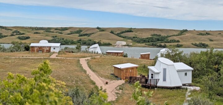 Buffalo Pound Eco Lodge cabins along the lake
