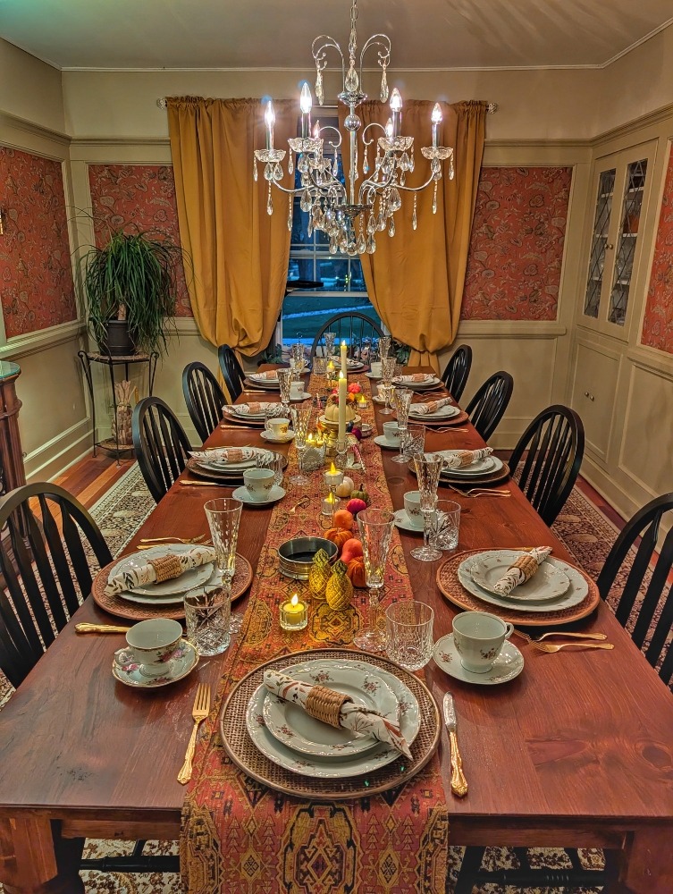 dining room at the Old Mill Manor set for Thanksgiving dinner