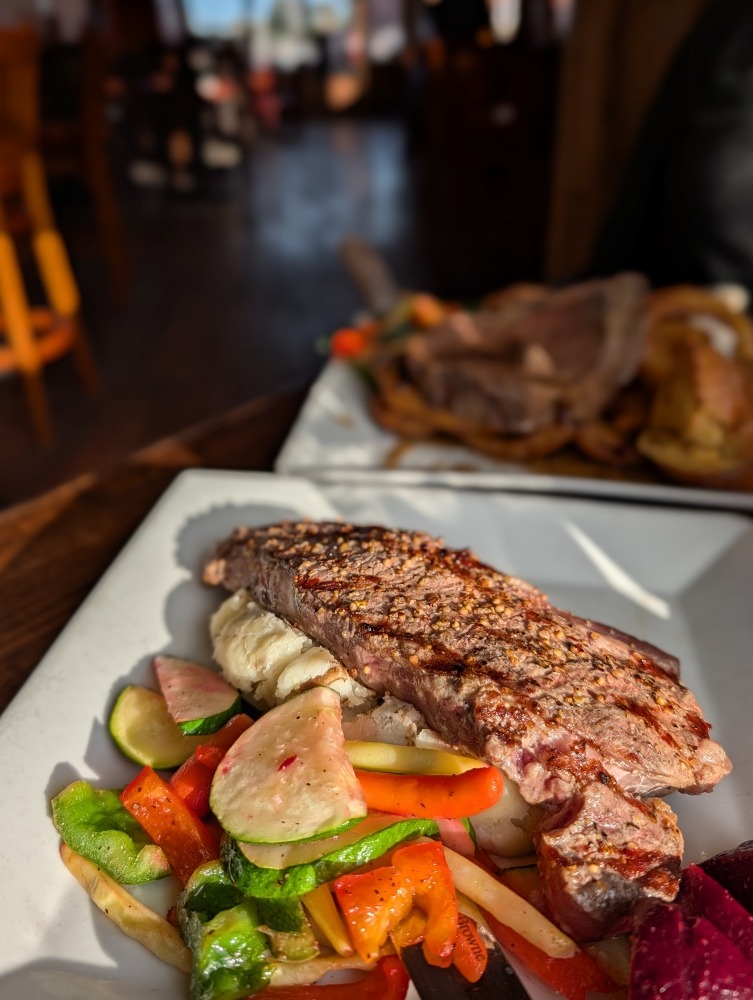 steak and vegetables on a plate at The Lockmaster's Taphouse