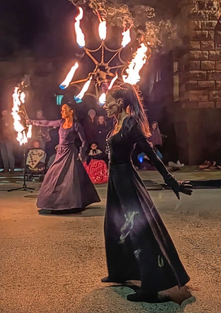 two fire performers at the Mystic Market